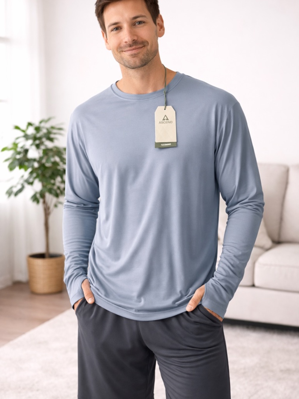 Ascend Men's Long-Sleeve Performance Shirt - Slate Blue XXL